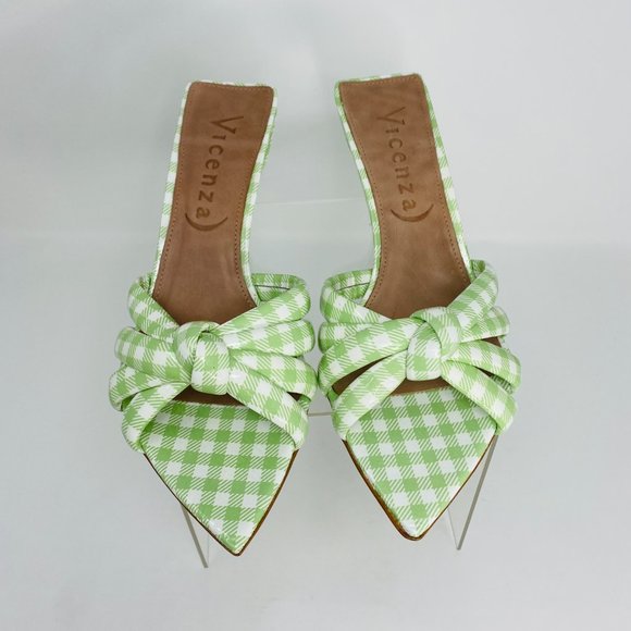 Free People by Vicenza "Evie" Green Gingham Pointed Kitten Heels | Size 8 | NEW - Picture 2 of 11